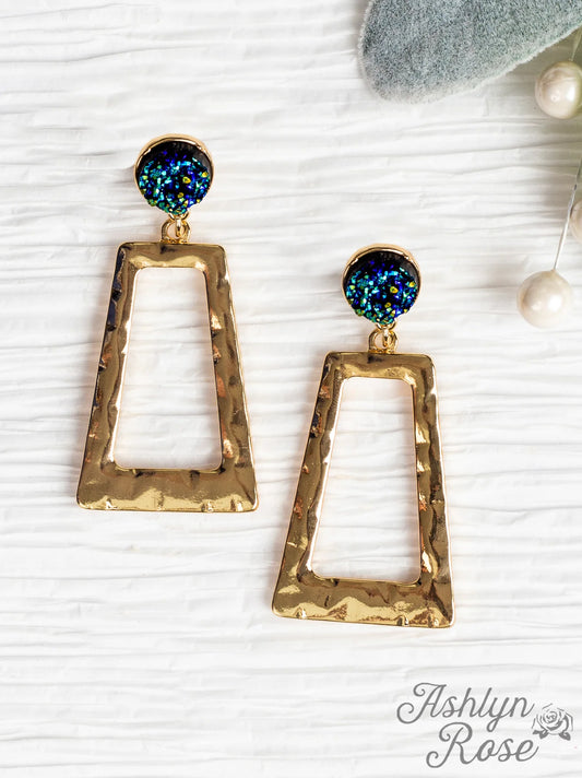 Don't Box Me In Gold Rectangular Hoops with Raw Stud