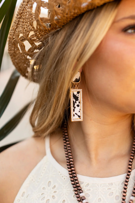 Cowhide Rectangle Pendant Earrings
