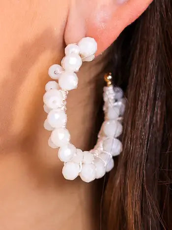 Bloom White Hoop Earrings